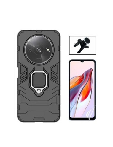 Kit Película Hydrogel Frente + Capa 3X1 Military Defender + Suporte Reforçado para Xiaomi Redmi A3 - Preto