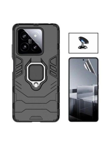 Kit Película Hydrogel Full Cover Frente + Capa 3X1 Military Defender + Suporte de Carro Phonecare para Xiaomi 14 - Preto