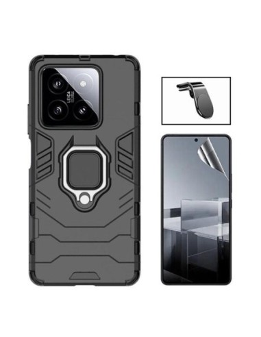 Kit Película Hydrogel Full Cover Frente + Capa 3X1 Military Defender + Suporte  L  para Xiaomi 14 - Preto