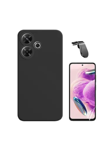 Kit Película Hydrogel Frente + Capa Silicone Líquido + Suporte Magnético L  Para Xiaomi Redmi 13 5G - Preto