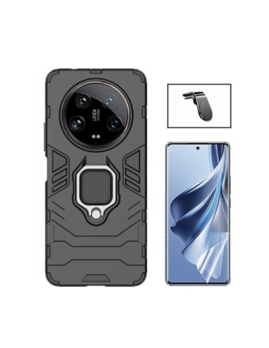 Kit Película Hydrogel Full Cover Frente + Capa 3X1 Military Defender + Suporte Magnético L para Xiaomi 14 Ultra - Preto