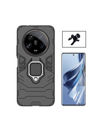 Kit Película Hydrogel Full Cover Frente + Capa 3X1 Military Defender + Suporte Reforçado  para Xiaomi 14 Ultra - Preto