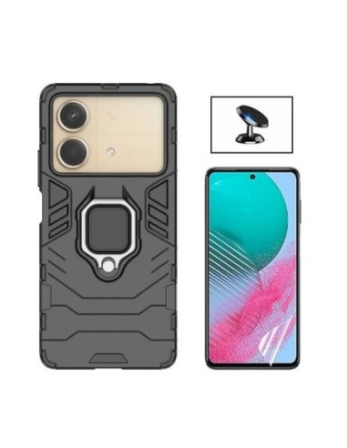 Kit Película Hydrogel Full Cover Frente + Capa 3X1 Military Defender + Suporte de Carro  para Xiaomi Poco X6 Neo - Preto