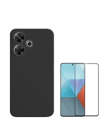 Kit Vidro Premium Full Cover + Capa Silicone Líquido  Para Xiaomi Redmi 13 5G - Preto