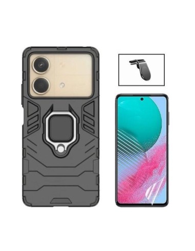 Kit Película Hydrogel Full Cover Frente + Capa 3X1 Military Defender + Suporte  L  para Xiaomi Poco X6 Neo - Preto