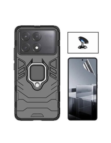 Kit Película Hydrogel Full Cover Frente + Capa 3X1 Military Defender + Suporte de Carro  para Xiaomi Poco X6 Pro - Preto