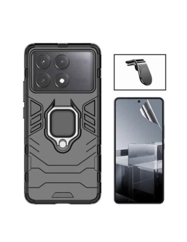 Kit Película Hydrogel Full Cover Frente + Capa 3X1 Military Defender + Suporte L  para Xiaomi Poco X6 Pro - Preto