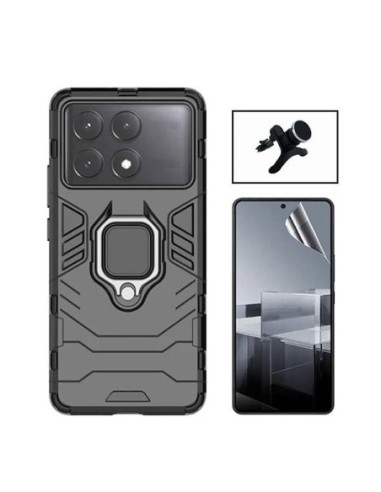 Kit Película Hydrogel Full Cover Frente + Capa 3X1 Military Defender + Suporte Reforçado para Xiaomi Poco X6 Pro - Preto