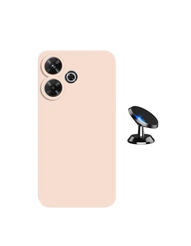 Kit Suporte Magnético + Capa Silicone Líquido  Para Xiaomi Redmi 13 5G - Rosa