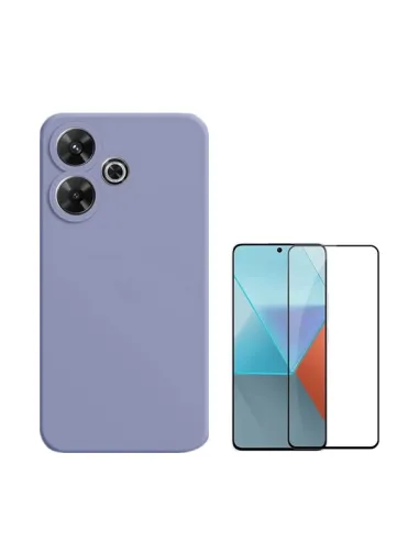 Kit Vidro Premium Full Cover + Capa Silicone Líquido  Para Xiaomi Redmi 13 5G - Roxo