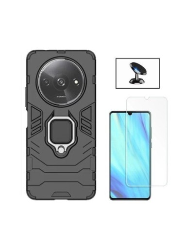 Kit Vidro Temperado ClearGlass + Capa 3X1 Military Defender + Suporte de Carro para Xiaomi Redmi A3 - Preto