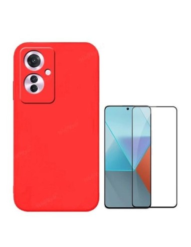 Kit Película de Vidro Temperado 5D Full Cover + Capa Silicone Líquido Phonecare para Oppo Reno11 F - Vermelho