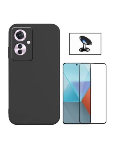 Kit Película de Vidro Temperado 5D Full Cover + Capa Silicone Líquido + Suporte de Carro para Oppo Reno11 F - Preto