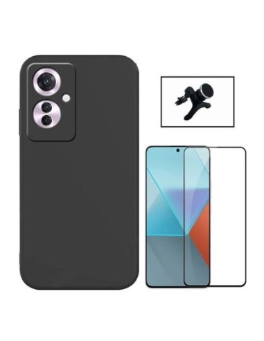 Kit Película de Vidro Temperado 5D Full Cover + Capa Silicone Líquido + Suporte Reforçado para Oppo Reno11 F - Preto