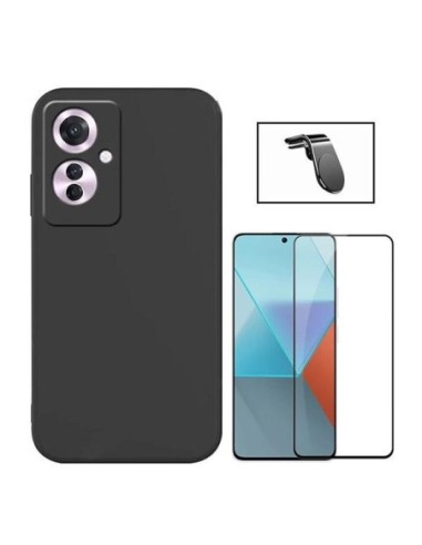 Kit Película de Vidro Temperado 5D Full Cover + Capa Silicone Líquido + Suporte L para Oppo Reno11 F - Preto