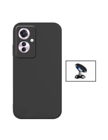 Kit Suporte Magnético de Carro + Capa Silicone Líquido Phonecare para Oppo Reno11 F - Preto