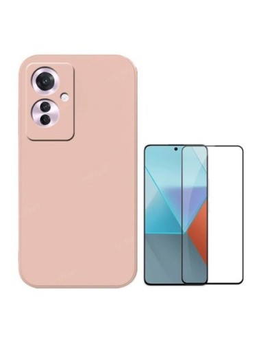 Kit Película de Vidro Temperado 5D Full Cover + Capa Silicone Líquido Phonecare para Oppo Reno11 F - Rosa