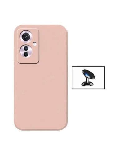 Kit Suporte Magnético de Carro + Capa Silicone Líquido Phonecare para Oppo Reno11 F - Rosa