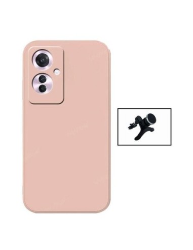 Kit Suporte Magnético Reforçado de Carro + Capa Silicone Líquido Phonecare para Oppo Reno11 F - Rosa