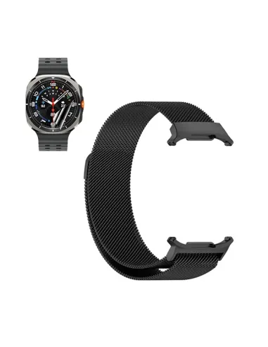 Kit Bracelete Milanese Loop Fecho Magnético + Película de Gel Para Samsung Galaxy Watch Ultra LTE 47mm - Preto / Transparente