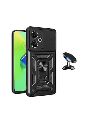 Kit Suporte Magnético + Capa Magnetic Slide Window  Para Xiaomi Redmi 13 5G - Preto