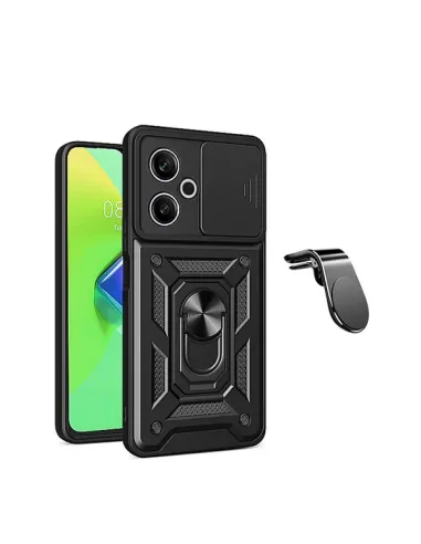 Kit Suporte Magnético L + Capa Magnetic Slide Window  Para Xiaomi Redmi 13 - Preto