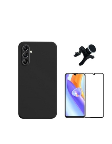 Kit Película de Vidro Temperado 5D Full Cover + Capa Silicone Líquido + Suporte Reforçado para Samsung Galaxy M15 - Preto