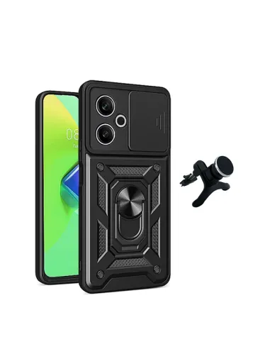 Kit Suporte Magnético Reforçado + Capa Magnetic Slide Window  Para Xiaomi Redmi 13 - Preto