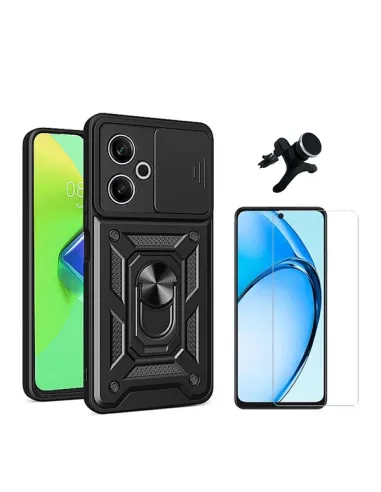 Kit Vidro Temperado Clearglass + Capa Magnetic Slide Window + Suporte Magnético Reforçado   Para Xiaomi Redmi 13 5G - Preto