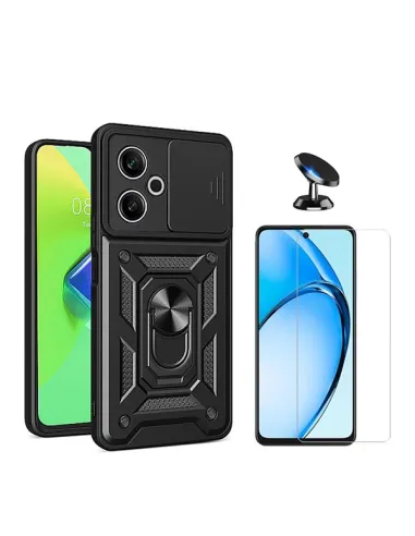 Kit Vidro Temperado Clearglass + Capa Magnetic Slide Window + Suporte Magnético Para Xiaomi Poco M6 4G - Preto