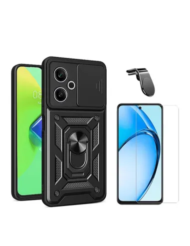 Kit Vidro Temperado Clearglass + Capa Magnetic Slide Window + Suporte Magnético L  Para Xiaomi Poco M6 4G - Preto