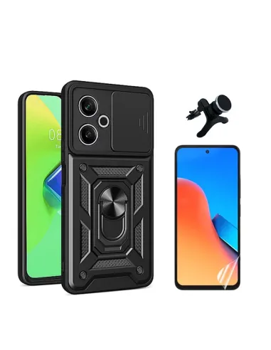 Kit Película Hydrogel Frente + Capa Magnetic Slide Window + Suporte Magnético Reforçado   Para Xiaomi Redmi 13 5G - Preto