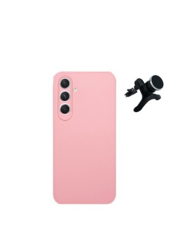 Kit Suporte Magnético Reforçado de Carro + Capa Silicone Líquido Phonecare para Samsung Galaxy M15 5G - Rosa