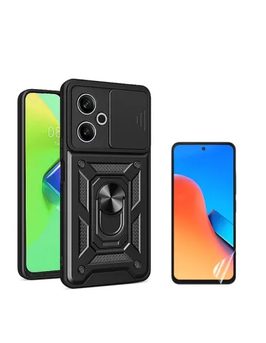 Kit Película Hydrogel Frente + Capa Magnetic Slide Window  Para Xiaomi Poco M6 4G - Preto