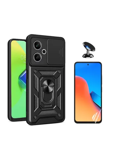 Kit Película Hydrogel Frente + Capa Magnetic Slide Window + Suporte Magnético Para Xiaomi Poco M6 4G - Preto