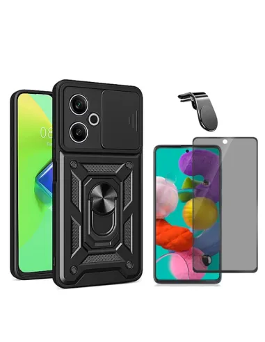 Kit Película Anti-Spy + Capa Magnetic Slide Window + Suporte Magnético L  Para Xiaomi Redmi 13 5G - Preto