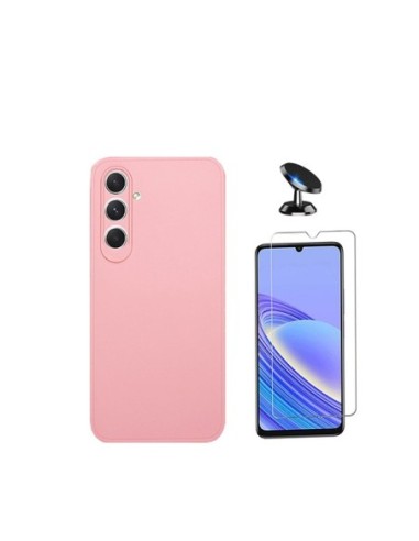 Kit Vidro Temperado ClearGlass + Capa Silicone Líquido + Suporte de Carro para Samsung Galaxy M15 - Rosa