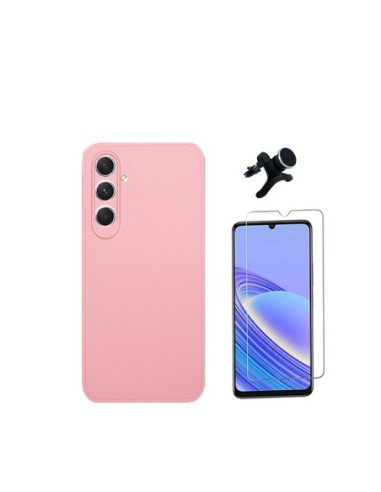 Kit Vidro Temperado ClearGlass + Capa Silicone Líquido + Suporte Reforçado para Samsung Galaxy M15 - Rosa