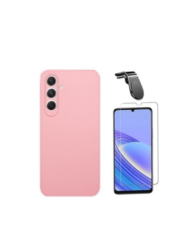 Kit Vidro Temperado ClearGlass + Capa Silicone Líquido + Suporte L  para Samsung Galaxy M15 - Rosa