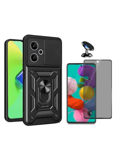 Kit Película Anti-Spy + Capa Magnetic Slide Window + Suporte Magnético Para Xiaomi Redmi 13 - Preto