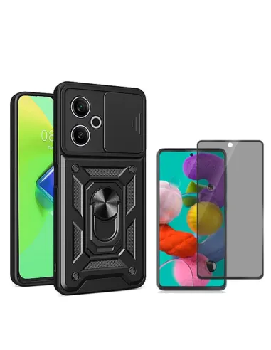 Kit Película Anti-Spy + Capa Magnetic Slide Window  Para Xiaomi Poco M6 4G - Preto