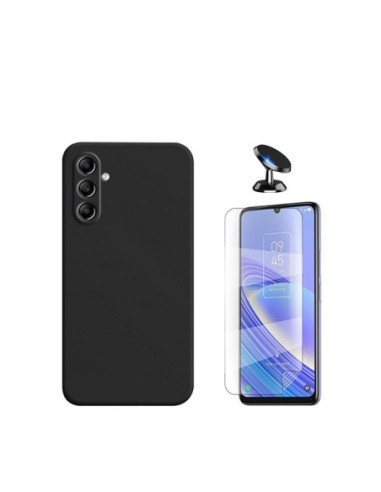 Kit Película Hydrogel Full Cover Frente + Capa Silicone Líquido + Suporte de Carro para Samsung Galaxy M15 - Preto