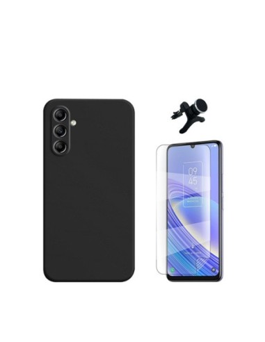 Kit Película Hydrogel Full Cover Frente + Capa Silicone Líquido + Suporte Reforçado para Samsung Galaxy M15 - Preto