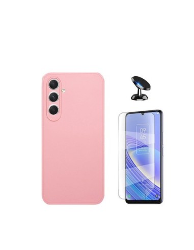 Kit Película Hydrogel Full Cover Frente + Capa Silicone Líquido + Suporte de Carro para Samsung Galaxy M15 - Rosa