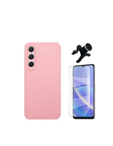 Kit Película Hydrogel Full Cover Frente + Capa Silicone Líquido + Suporte Reforçado para Samsung Galaxy M15 - Rosa