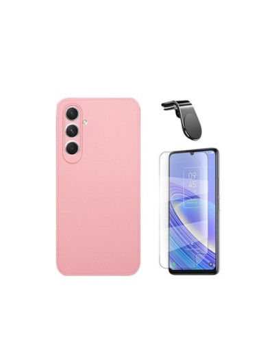 Kit Película Hydrogel Full Cover Frente + Capa Silicone Líquido + Suporte L para Samsung Galaxy M15 - Rosa