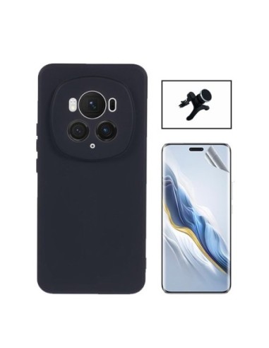 Kit Película Hydrogel Full Cover Frente + Capa Silicone Líquido + Suporte Reforçado para Honor Magic6 Pro - Preto