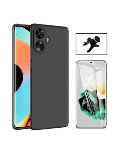 Kit Película Hydrogel Full Cover Frente + Capa Silicone Líquido + Suporte Reforçado para Realme 10 Pro + Plus - Preto