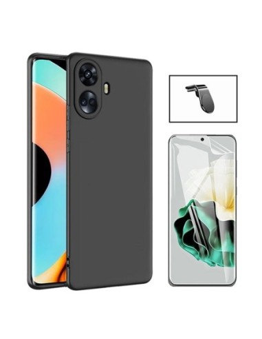 Kit Película Hydrogel Full Cover Frente + Capa Silicone Líquido + Suporte L para Realme 10 Pro + Plus - Preto