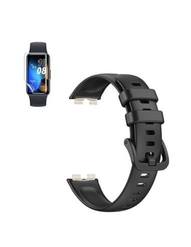 Kit Bracelete Smoothsilicone Com Fivela + Película de Hydrogel Phonecare Compativel Com Huawei Band 8 - Preto